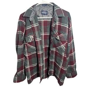 Alpine Trail Men's L Large Plaid Flannel Button Down Shirt Burgundy Gray Acrylic
